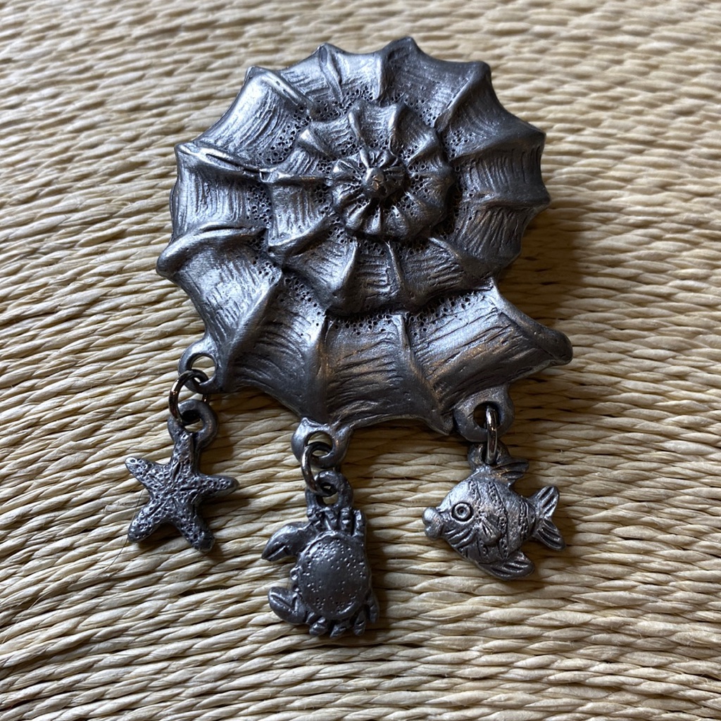 Vintage Pewter Shell Nautical Brooch Pin
